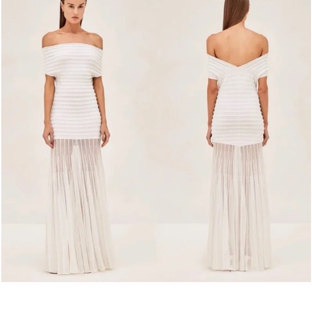 Alexis White Pleated Off-Shoulder Gown